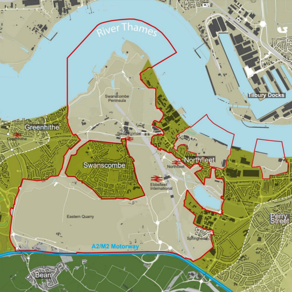 Map of Ebsfleet showing plannd development